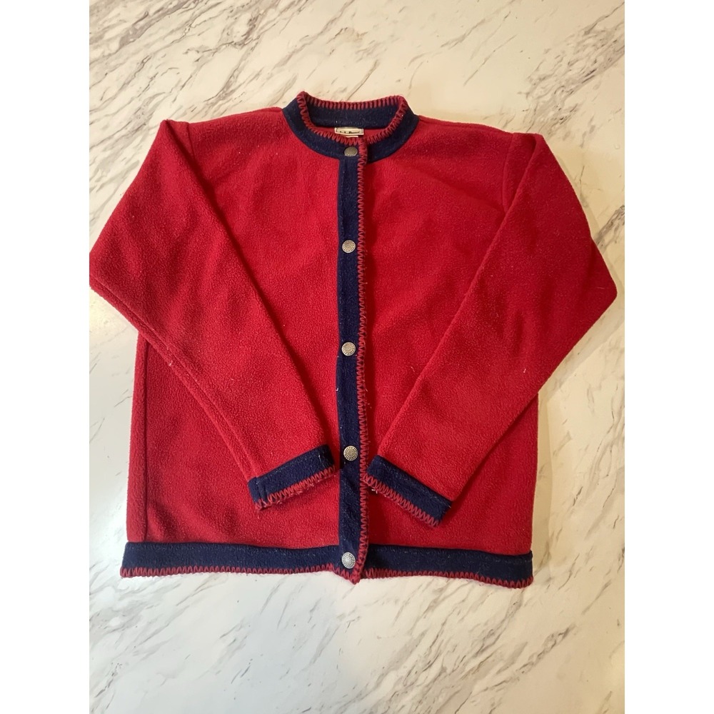 LL BEAN Fleece Cardigan Womens XL Red 90s Jacket Made In USA Vintage